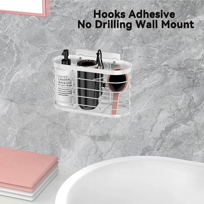 Hair Dryer Holder 3 in 1 Hair Tool Organizer Djustable Height Wall Mounted/Cabinet Door Bathroom Organizer Under Sink for Flat Irons, Curling Wands, Hair Straighteners