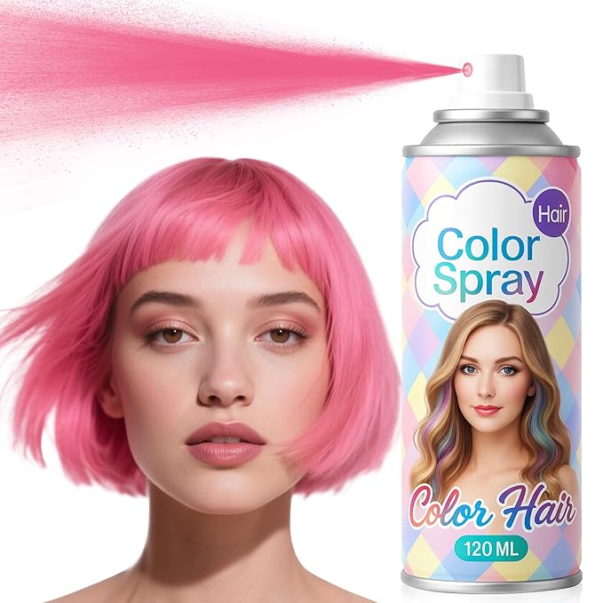 Temporary Pink Hair Color Spray – 1-Day Washable Hair Color for Women Kids Men, Fun Hair Spray for Halloween, Cosplay, Costumes, Parties, Festivals, Crazy Hair Day, DIY Hair Looks