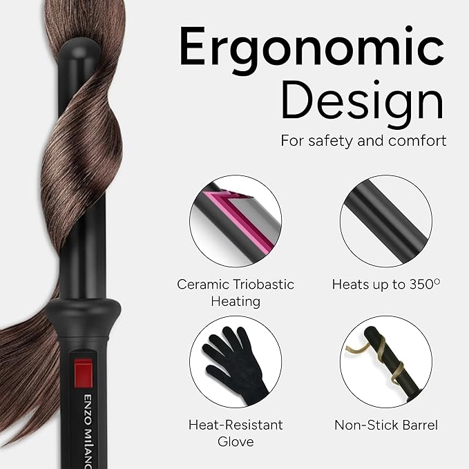 ENZO Milano 25mm (1 Inch) Analog Clipless Ceramic Curling Iron / Curling Wand