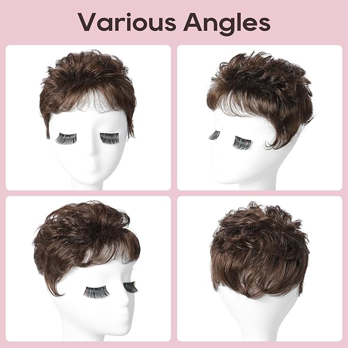 REECHO Hair Topper, Short Wiglet Hair Topper for Women with Thinning Large Coverage Synthetic Top Crown Hairpiece for Women - Dark Chocolate Brown