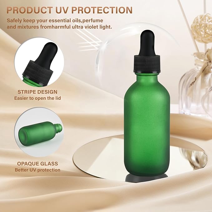 6 Pcs, 2oz Dropper Bottle, Green Glass Eye Dropper Bottle, Tincture Bottles with Dropper, Pretty Finish, Leak-Proof Design, Stronger Suction for All Kinds of Mixed Liquids