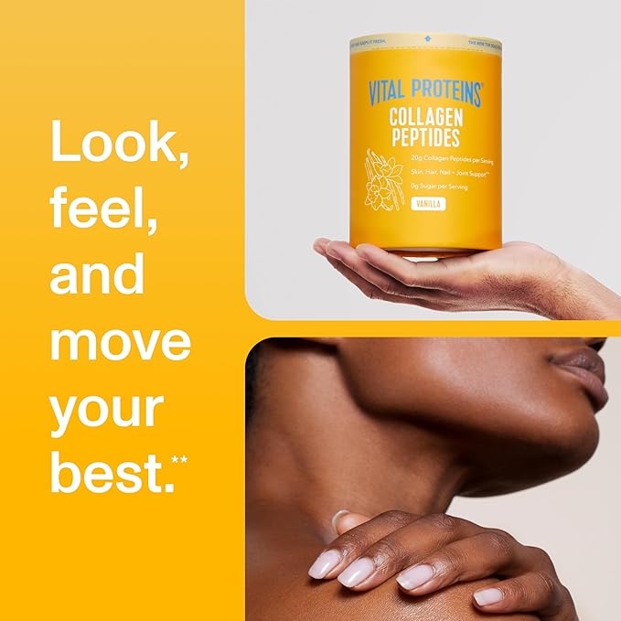 Vital Proteins Collagen Peptides Powder - Grass Fed Collagen Peptides for Hair, Nail, Skin, Bone & Joint Health, Vanilla, 23.2 Ounces