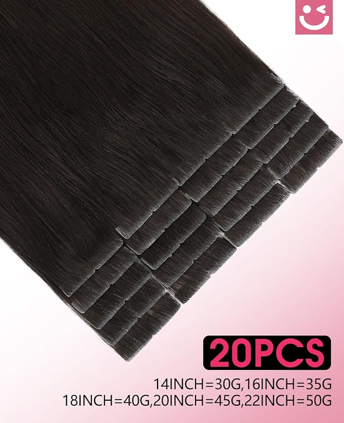 Youngsmile Injection Tape in Hair Extensions Human Hair, #2 Dark Brown Invisi Edge Tape ins, 20pcs 45g, 20 Inch Injected Tape in Extensions Straight Human Hair Remy Seamless Tape ins (#2,20'')