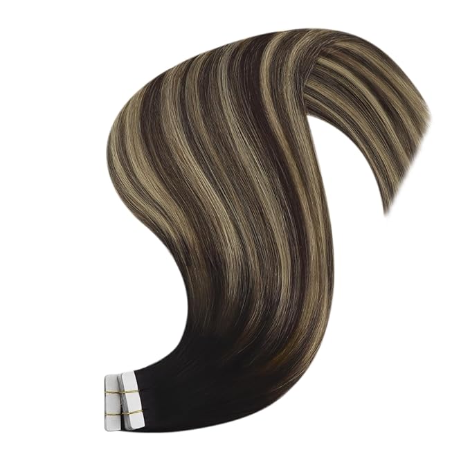 YoungSee Human Hair Tape in Extensions Balayage 14Inch 50g Tape Hair Extensions Real Human Hair Black Ombre Brown Invisible Tape in Hair Extensions 20pcs Tape Human Hair Extensions Silky Straight