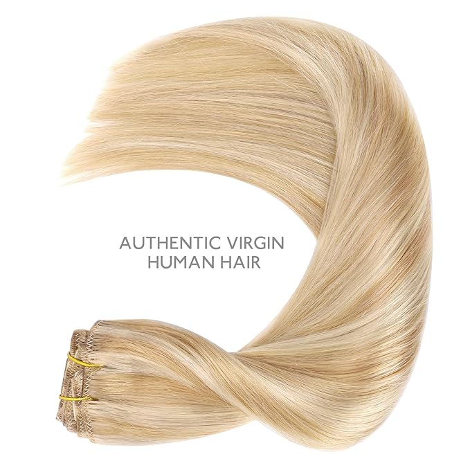 WENNALIFE Hair Extensions Clip In, 9pcs 16inch 150g Dirty Blonde Highlighted Bleach Blonde Thicker Clip In Hair Extensions Real Human Hair Remy hair extension Double Weft Clip in Human Hair Extensions