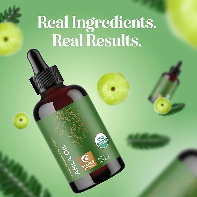 Organic Amla Oil for Hair - 100% Pure Amla Hair Oil for Volume Shine & Hydration - Cold-Pressed Extra Virgin Unrefined Non-GMO & USDA Organic for Nourishing Moisturizing Scalp Care (4 Fl Oz)