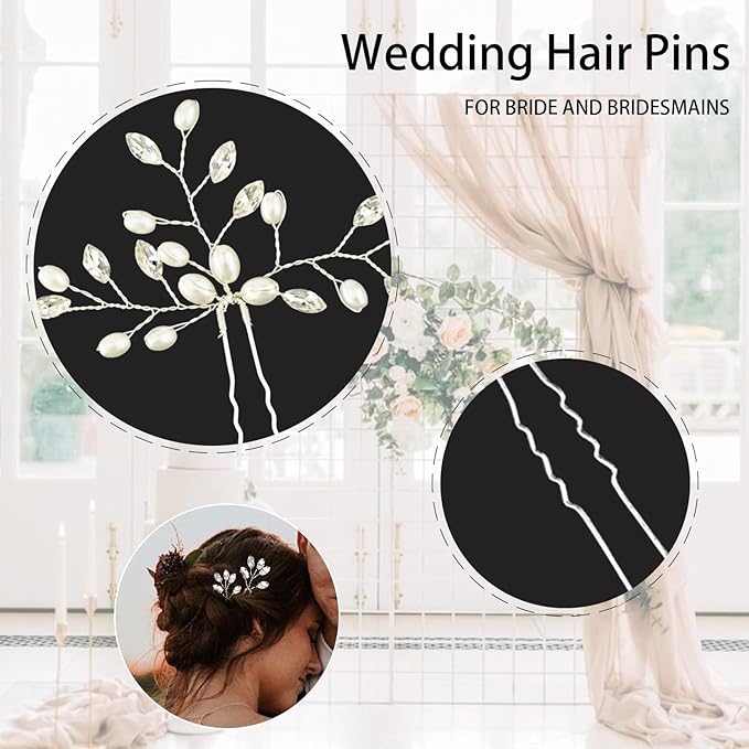 5 Pcs Rhinestone Bridal Hair Pins Sparkly Bride Hair Piece for Women Crystal Pearl Hair Accessories for Bride Bridesmaids Flower Girls(Silver)