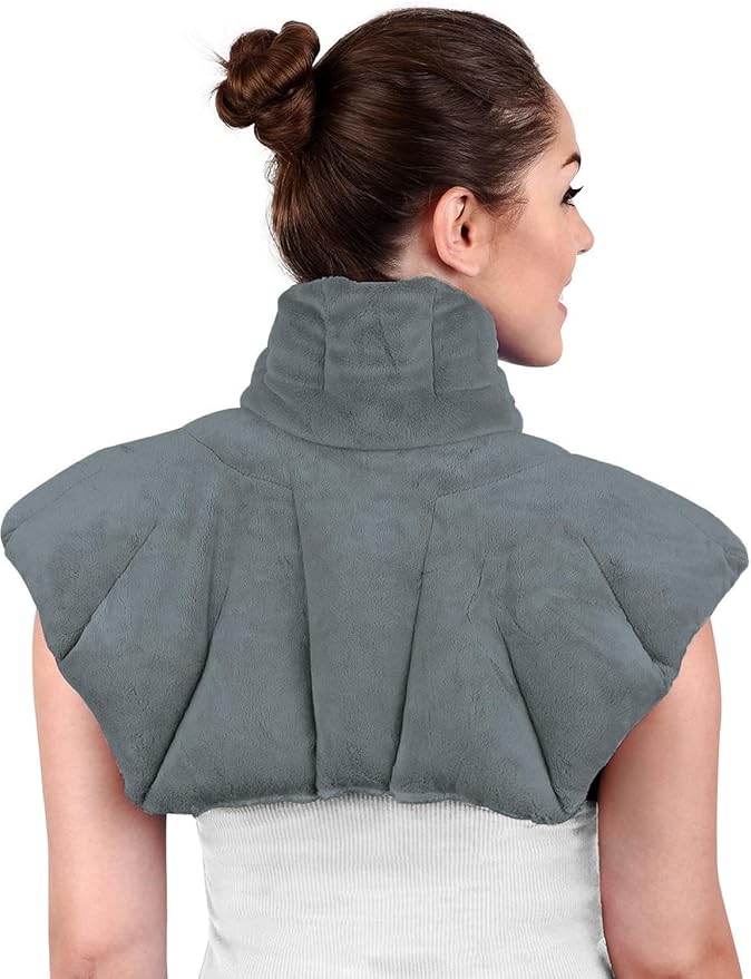 Microwavable Heating Pad for Neck, Shoulders, and Back by Joy & Grace | 5 Lb Weighted Neck & Shoulder Wrap | Moist Heat Therapy Pack for Relaxation and Comfort | Soft Micro-Mink Cover | Unscented Gray