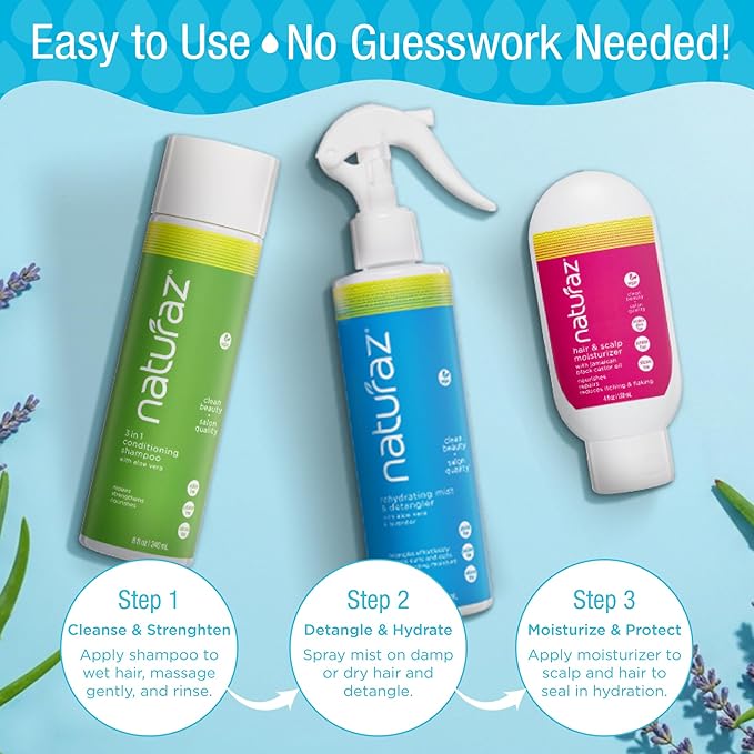 3-Step Moisture Burst System for Tight Curls & Coils with Curly Hair Shampoo, Leave In Conditioner Spray & Hair & Scalp Moisturizer – Softens Dry Hair, Detangles, Boosts Growth & Soothes Scalp