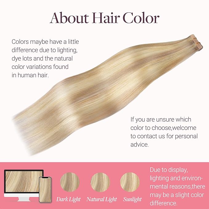 GOO GOO Tape in Hair Extensions Human Hair, 18F/60A Balayage Light Wheat Platinum Blonde, 20inch 50g 20pcs, Skin Weft Seamless Invisible, Silky Straight with Thick Ends, Remy Human Hair