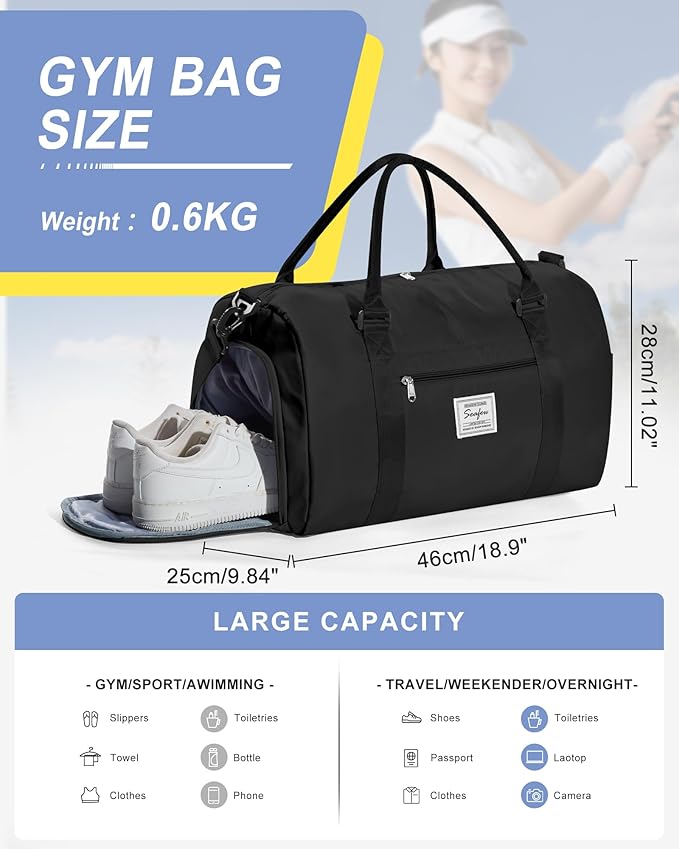 Gym Bag Womens,Travel Duffel Carry on Bag Sport Tote Bag Weekend Overnight Bag