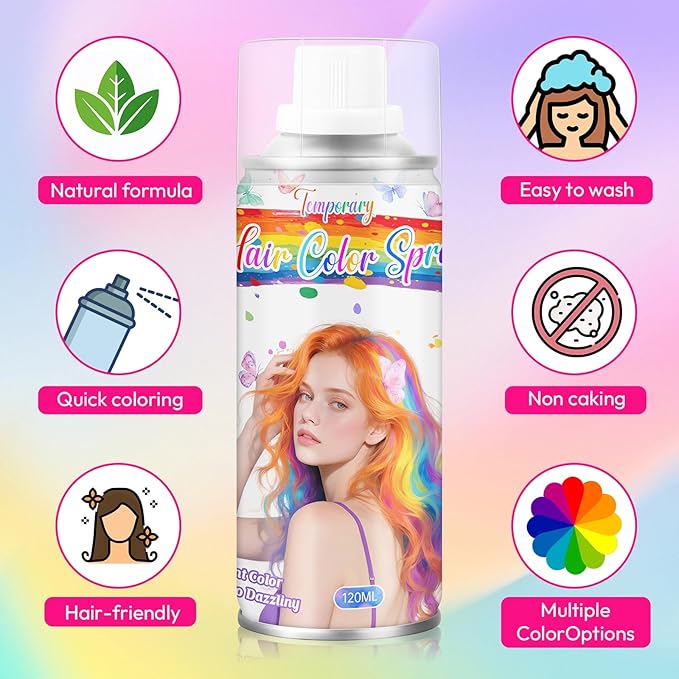 White Temporary Hair Color Spray for Kids & Women- Washable Root Touch Up Hair Dye, Non-Sticky Hair Wax for Christmas,Cosplay,Parties (120ML, White)