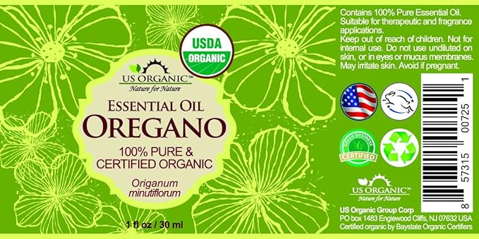 US Organic 100% Pure Oregano Essential Oil - USDA Certified Organic, Steam Distilled (30 ml)