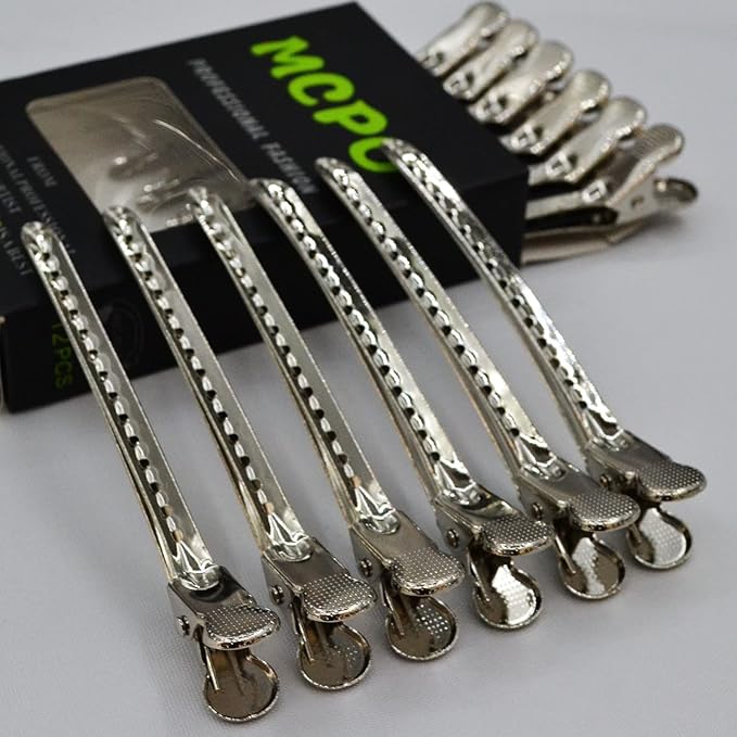 12 Pcs Metal Duckbill Hair Clips for Hair Sectioning Alligator Hair Clips for Styling Dividing Duck Bill Clips with Anti-Slip Holes Salon Barber Styling Tools