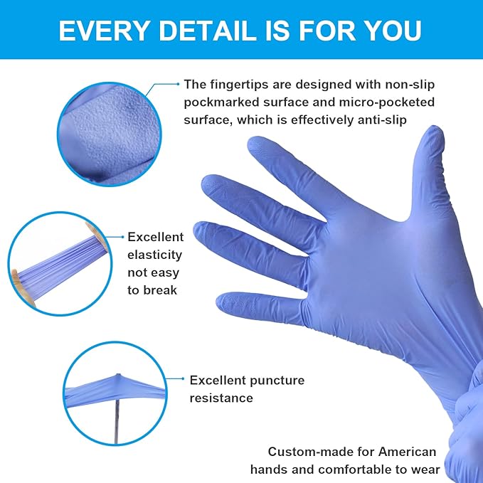 FINITEX Ice Blue Nitrile Exam Gloves - Powder-free, 1000 PCS Medical & Home Cleaning Gloves