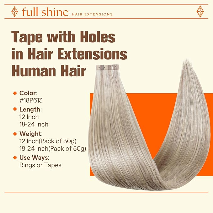 Full Shine Soft Remy PU Hair Extension Ash Blonde Highlight Blonde 18P613 Invisible Tape in Hair Extensions Human Hair Versatile As Tape in 18Inch 20PCS 50G for Women Wedding
