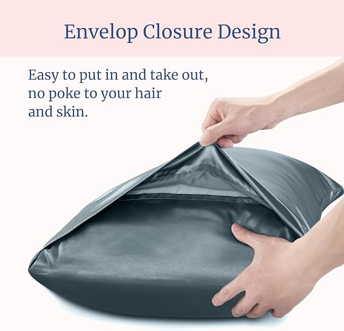 BEDELITE Satin Pillowcase for Hair and Skin, Super Soft and Cooling Similar to Silk Pillow Cases 2 Pack with Envelope Closure, Gift for Women Men(20"x36" King Size, Space Grey)