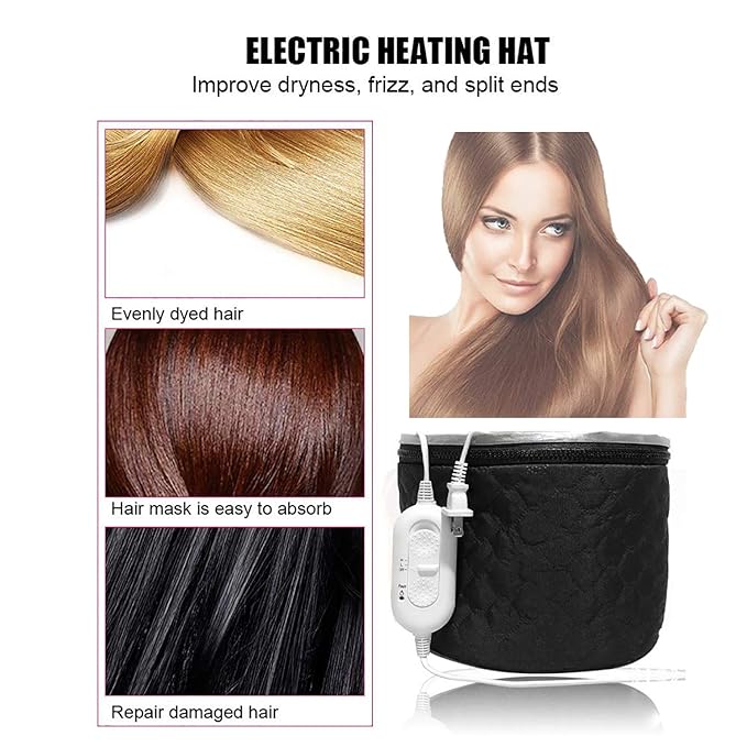 XNX 110V Electric Hair Cap,Hair Care Hat,Home Hair SPA Beauty Cap,Hair Steamer Thermal Heat Cap,Nourishing Hair Hat with 3 Mode Temperature Control Black