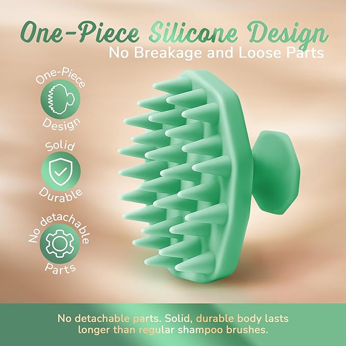 Silicone Scalp Scrubber - Massage Shampoo Brush, Soft Bristles for Hair Growth & Dandruff Removal - Ergonomic Design, Wet & Dry Use, Deep Cleansing Scalp Exfoliator for All Hair Types - Green