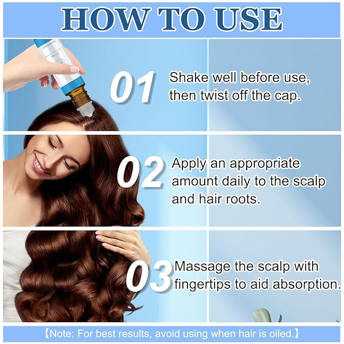 3Pcs Advanced Hair Growth Roll-On Serum, Promotes Growth, Reduces Hair Loss, Nourishes Scalp & Roots with Vitamin E & Natural Oils, For All Hair, Women & Men