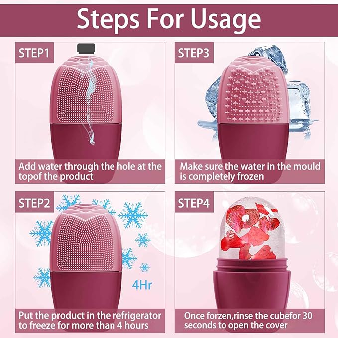 XHJRI Ice Face Roller Massager,Ice Cube Roller for Face, Eyes and Neck Naturally Conditioning and Skin Care,De-Puff Eye Bags,Reduce Migraine Pain,Reusable Massage Silicone Ice Mold (Upgrade Rose)