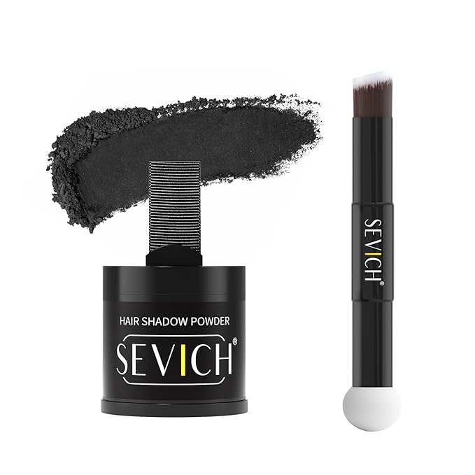 Sevich Hairline Powder 10g with Brush, Instantly Conceals Hair Loss & Thinning & Gray, 48H Waterproof Root Touch Up Powder, Natural Hair Shadow Toppers for Women & Men, 1 Box = 2.5 Boxes,Black