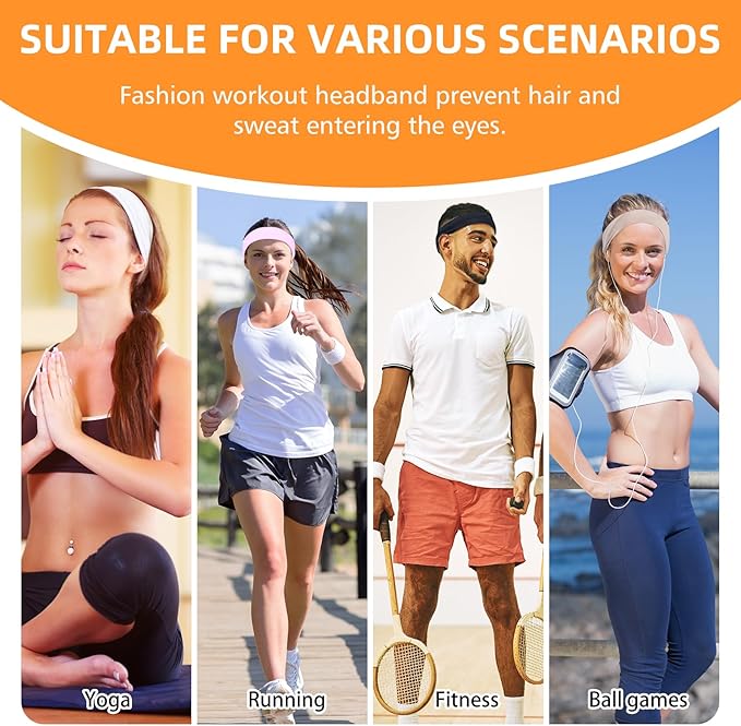 8PCS Summer-Exclusive Non Slip Sports Elastic Soft Running Fashion Headbands Absorb Sweat for Women & Men Working Out, Travel