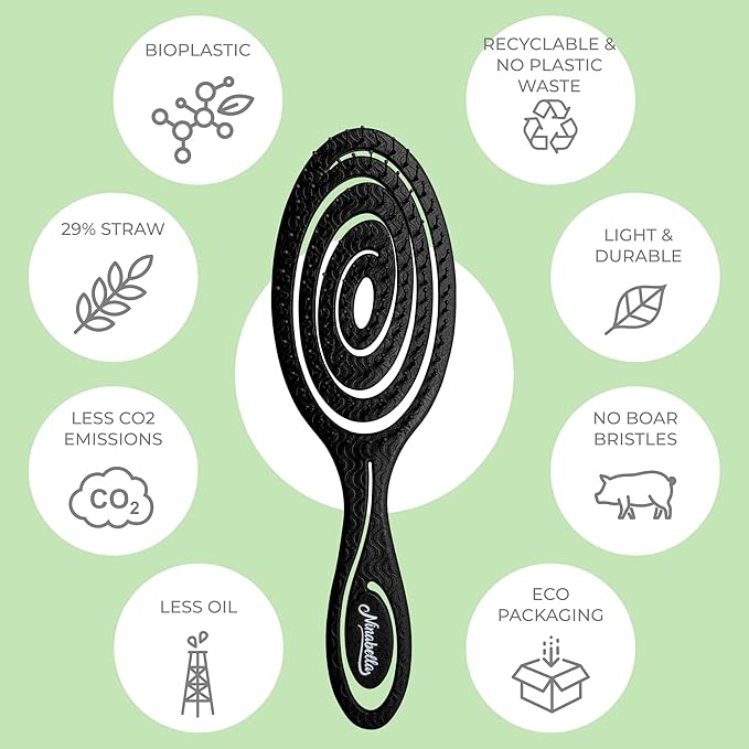 Ninabella Detangle Hair Brush for Women & Men - Does not Pull - Straightening Brushes for Straight & Curly Hair - Unique Spiral Detangling Hairbrush - Black