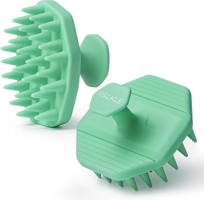 Silicone Scalp Scrubber - Massage Shampoo Brush, Soft Bristles for Hair Growth & Dandruff Removal - Ergonomic Design, Wet & Dry Use, Deep Cleansing Scalp Exfoliator for All Hair Types - Green