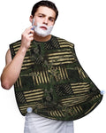 Adjustable Beard Bib, Non-Stick Hair Catcher Cape for Men's Shaving, Waterproof with 2 Suction Cups, Camouflage Hunting Deer Camo American Flag Shave Bib