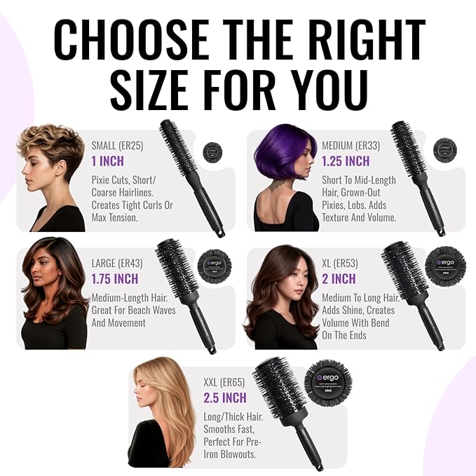 ERGO Ceramic Ionic Round Brush for Blow Out - Salon Quality Hair Brushes for Women - Roller Brush for Blow Drying, Wet and Dry Hair Styling, Volumizing Hair Care - ER25: 1"