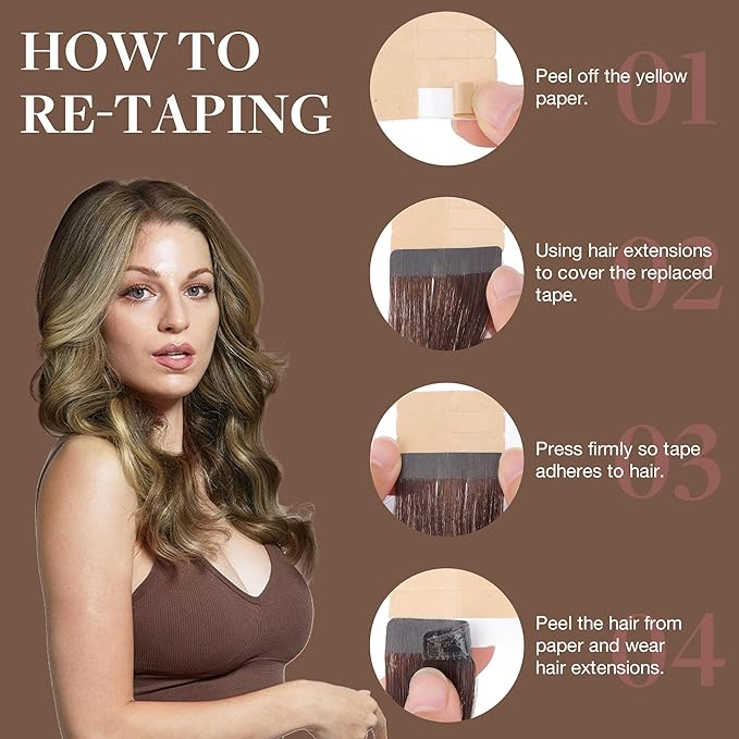 GOO GOO Tape in Hair Extensions Human Hair, 3/8/613 Walnut Brown to Ash Brown and Bleach Blonde, 20inch 100g 40pcs, Skin Weft Seamless Invisible, Silky Straight with Thick Ends, Remy Human Hair
