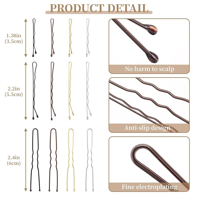300 Pcs 1.38 Inch Wave-Shaped and U-Shaped Bobby Pins Mix Metal Hair Pins Hair Accessories for Women Stylists Hair Sticks Girl