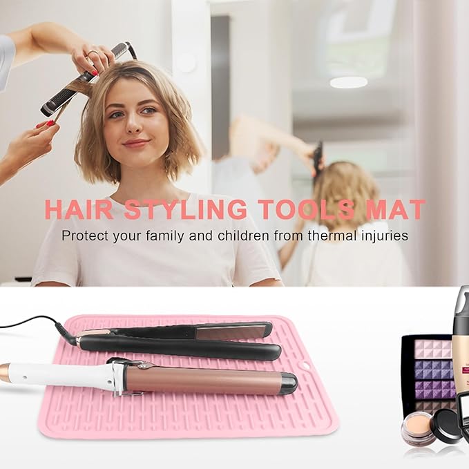 AMIJEAL Oversize Silicone Heat Resistant Mat for Hair Tools, Curling Iron Mat, Hot Tools Holder, Portable Flat Iron Hair Straightener Pad Cover for Travel Vanity Salon(14.2" x 11.0")