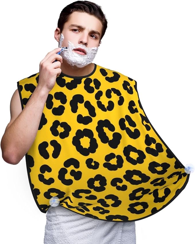 Men's Beard Maintenance Apron, Waterproof & Easy Clean, Animal Skin Cheetah Leopard Leather Print Yellow