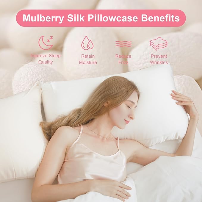 100% Silk Pillowcase 2 Pack for Hair and Skin, Both Sides 23 Momme Grade 6A+ Mulberry Silk Pillowcases with Hidden Zipper, Soft&Smooth Cooling Pillow Cases (Red, Standard 20×26)