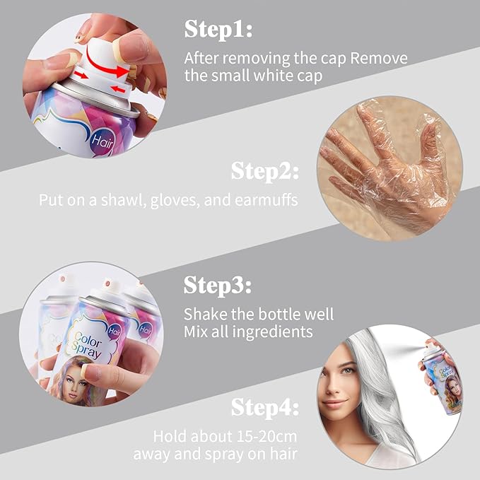 Temporary Hair Color Spray, White Hair Spray Color, Hair Color For Women, Temporary Hair Dye, Washable, Easy To Colour, Mild Formula, Suitable For Various Hair Types, Works On All Hair Colors 120ml