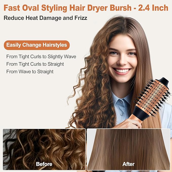 Hair Styler Hair Dryer Brush - 110,000 RPM High-Speed Hot Air Styler,Multi Stylers with Auto-Wrap Curler, Professional Blow Dryer Brush for Fast Curling Volumizing Styling (Black-Caramel)
