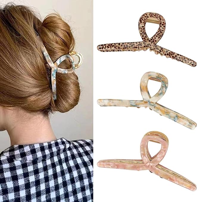 Big Butterfly Hair Accessories - 4.7" Acetate & Metal Clips for Women's Long, Thick Hair - 3 Pcs