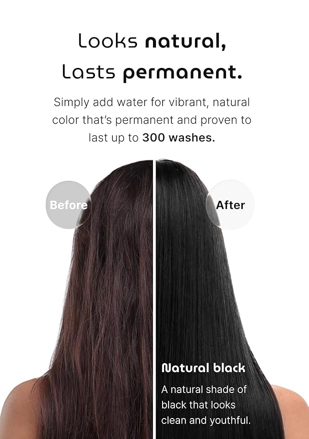 Korean Permanent Hair Dye, Powder Hair Color Kit, Natural Black, Gray Hair Coverage, Plant-Based Formula, Easy Application for Roots, Short & Long Hair, Vegan, Just Mix with Water (3 Powder Packets)