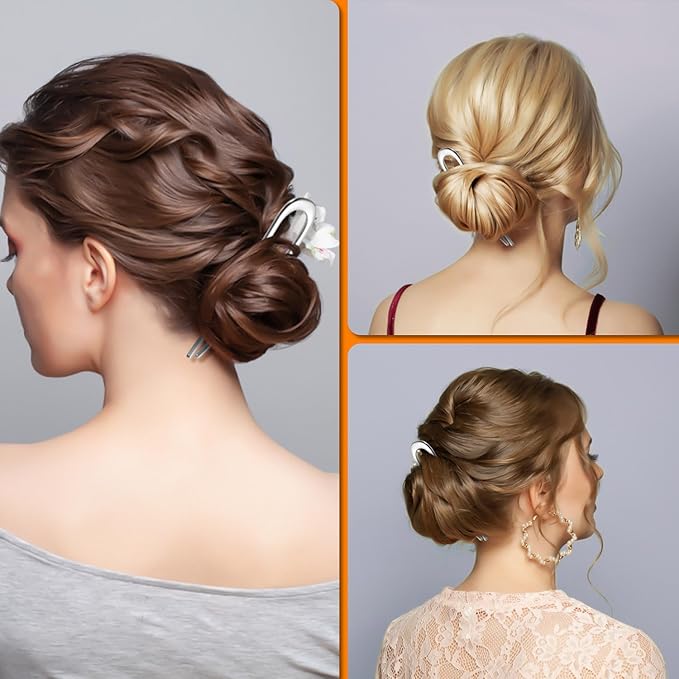 BEoffer French Hair Pin 3PCS Metal Hair Pins for Women Elegant French Twists, Buns and Updos with No Hair Damage, U-shaped French Pin Great Hold and Comfortable Keeps Hair in Place (Gold Black Silver)