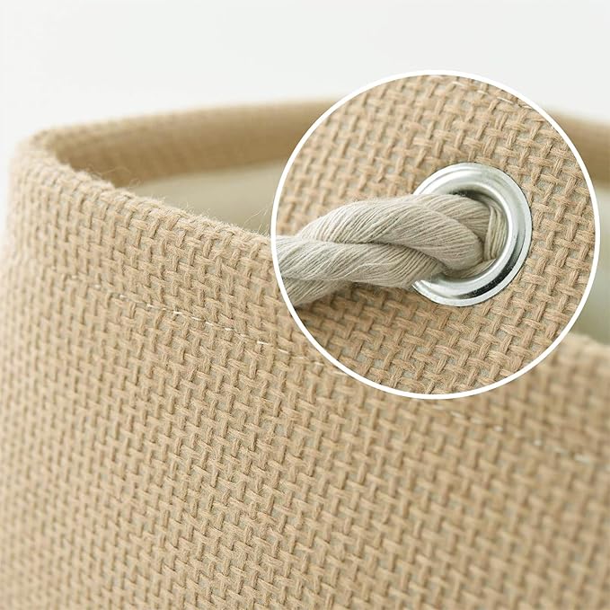 TheWarmHome Decorative Basket Rectangular Fabric Storage Bin Organizer Basket with Handles for Clothes Storage (Beige, Medium-1Pack,13.8L*9.8W*6.7H)