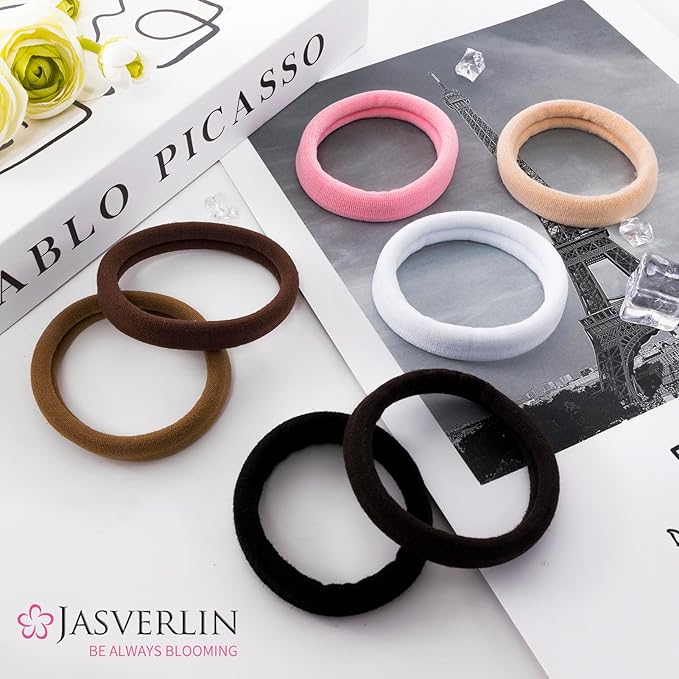 2.4" Large Hair Ties No Damage, Thick Hair Bands for Women, Soft Elastic Ponytail Holders Cotton Seamless Scrunchies Stretchy No Crease 30 Pcs (Black)