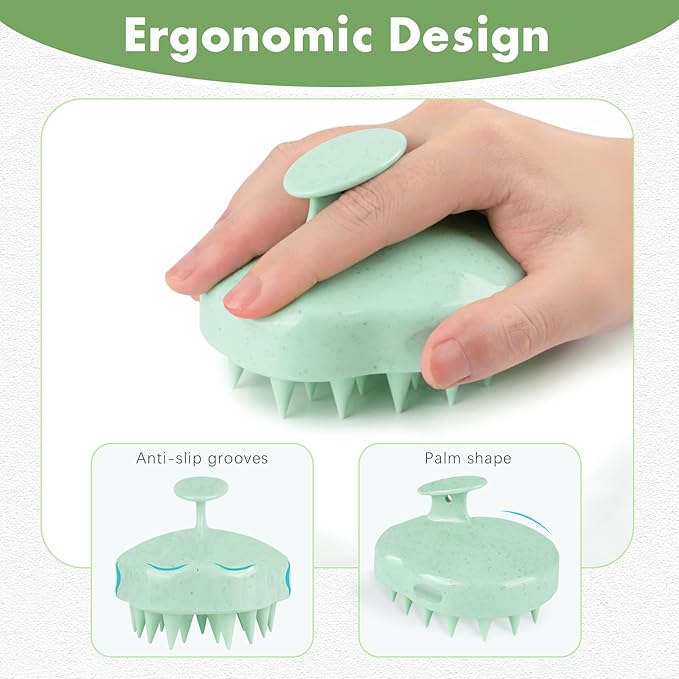 FREATECH Scalp Massager Hair Growth, Scalp Scrubber Shampoo Brush with Soft Silicone Bristles for Dandruff Removal and Hair Care, Wet & Dry Hair Massager Scalp Exfoliator, Mint Green