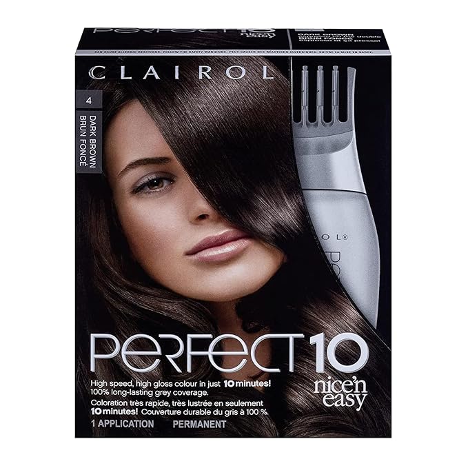Clairol Nice'n Easy Perfect 10 Permanent Hair Dye, 4 Dark Brown Hair Color, Pack of 1