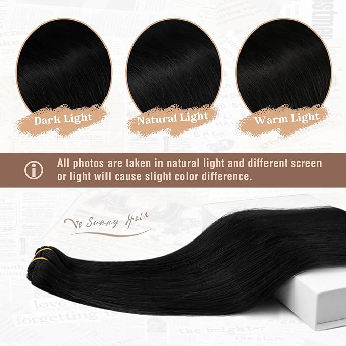 Ve Sunny Clip in Hair Extensions Real Human Hair, Black Clip in Hair Extensions Remy Hair Extensions Clip ins for Women 22inch 120g 7Pcs