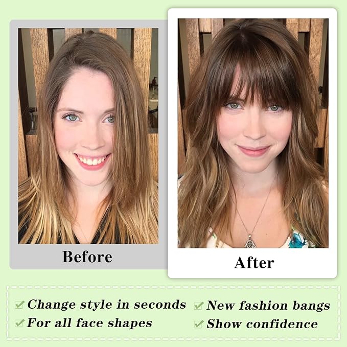 NAYOO Bangs Hair Clip - Brown Black Fake Bangs 100% Real Human Hair Extensions French Bangs for Women Fringe with Temples Hairpieces Curved Bangs for Daily Wear (Brown Black, French Bangs)