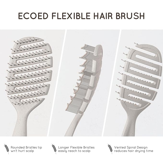 Detangler Hairbrush, Soft Bristle Detangling Brush for Straight, Wavy,Curly and Fine Hair, Dry and Wet, Quick Smoothing for Women and Men, Eco-Friendly & Sustainable Material (Natural)