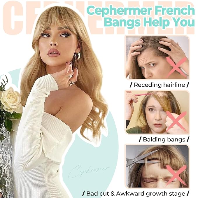 Clip in Bangs, Synthetic French Bangs Hair Clip, Fake Bangs Fringe with Temples Hairpieces for Women Natural Curved Hair Extensions for Daily Wear Black mix White