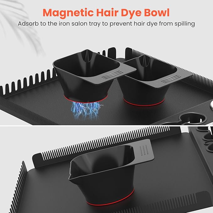 TASALON 2 Piece Magnetic Plastic Hair Dye Mixing Bowls Set, Beauty Salon and Barber Styling Bowls for Hairstylists, Black
